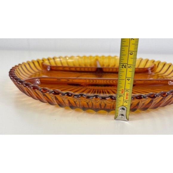 Indiana Glass Amber Ribbed 4 Part Divided Relish Dish Serving Tray Lazy Susan - Picture 10 of 10